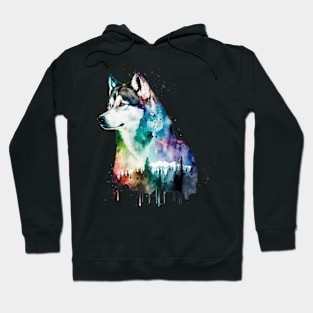 Rainbow Forest Siberian Husky Watercolor Art Hoodie